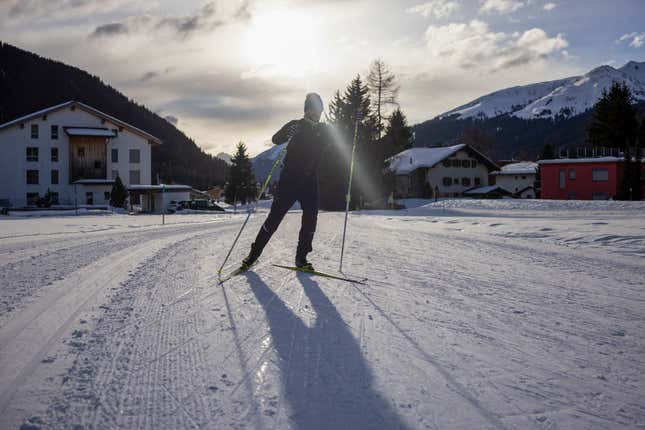 A cross country skier ahead of the World Economic Forum.