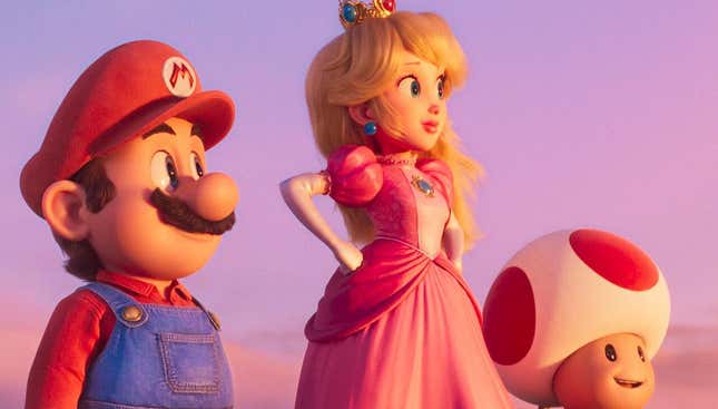 Mario, Peach, and Toad in the Super Mario Bros. Movie.