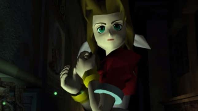 Aerith looks out from an alleyway.