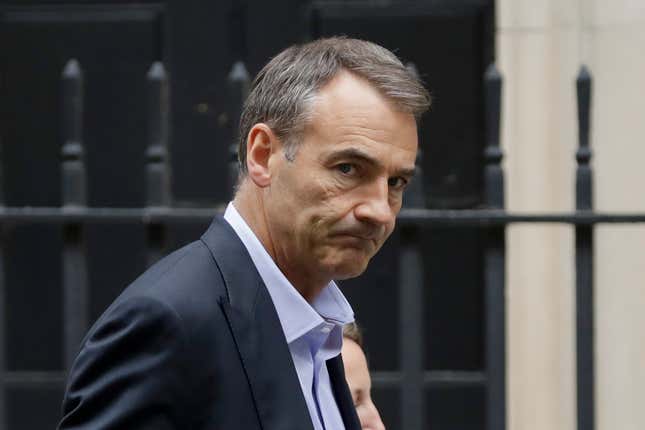 FILE - Bernard Looney, then CEO of oil and gas company BP, walks into 10 Downing Street in London, Friday, Sept. 11, 2020. The CEO of BP, Bernard Looney, has resigned following allegations related to his &quot;personal relationships with company colleagues,&quot; the British energy giant announced Tuesday, Sept. 12, 2023. (AP Photo/Matt Dunham, File)