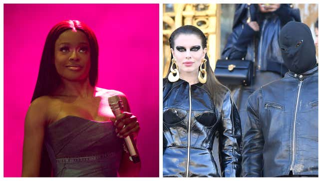 Azealia Banks, left; Julia Fox, and Kanye West.