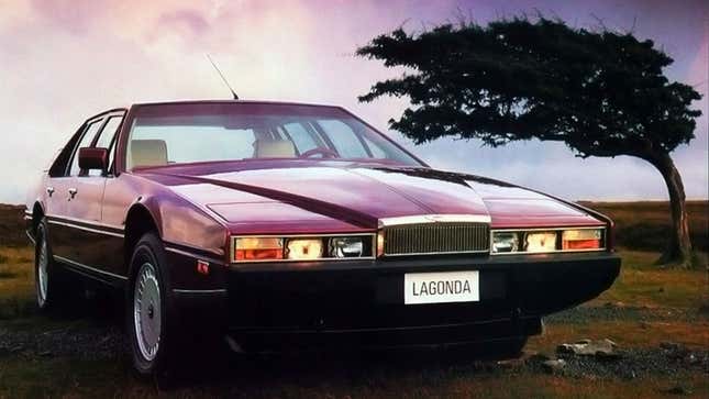 A photo of a purple Aston Martin Lagonda sedan 