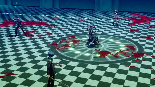 Makoto, Junpei, and Yukari face a shadow.