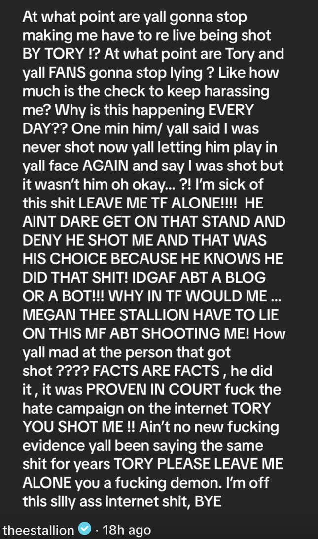 Image for article titled Megan Thee Stallion Has a Vicious Message for Tory Lanez's Supporters... and His Supporters Too!