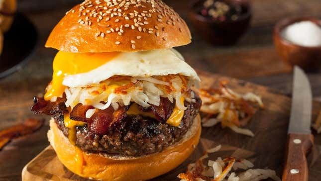 Hash browns on a breakfast burger