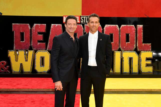 Hugh Jackman and Ryan Reynolds attend the Deadpool &amp; Wolverine World Premiere at the David H. Koch Theater on July 22, 2024 in New York City,