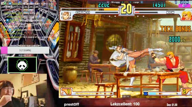 Wong watches as Ken parries Chun-Li's kicks. 