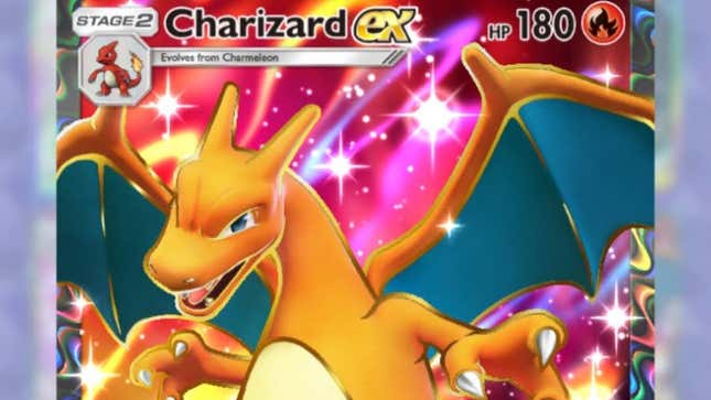 The Charizard ex card shows the Pokémon posing with their wings outstretched.