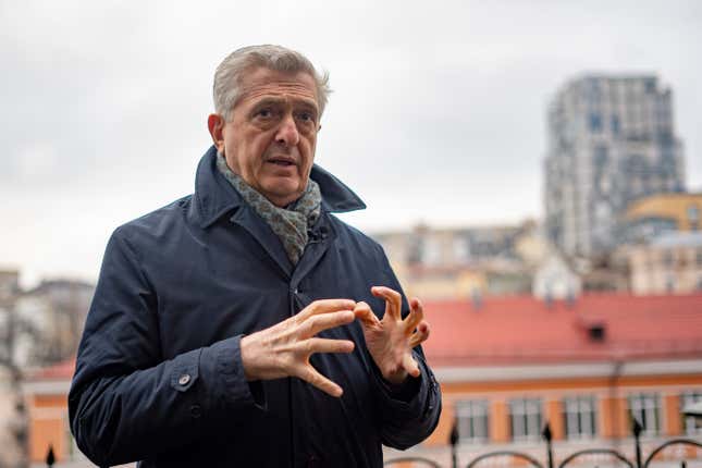 United Nations High Commissioner for Refugees Filippo Grandi speaks during an interview with The Associated Press in Kyiv, Ukraine, Wednesday, Jan. 24, 2024. The UN High Commissioner for Refugees says he is worried the war in Ukraine has been forgotten and that it&#39;s important to remind the international community Ukrainians are still in the midst of a brutal war despite other global crises taking the spotlight. (AP Photo/Hanna Arhirova)