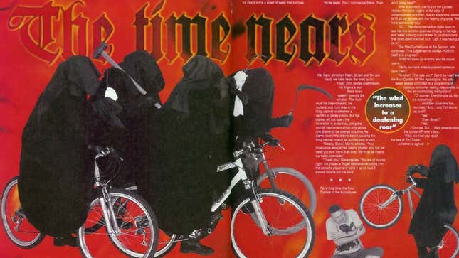 The image of the Four Cyclists of the Apocalypse in the final issue of AMIGA POWER.