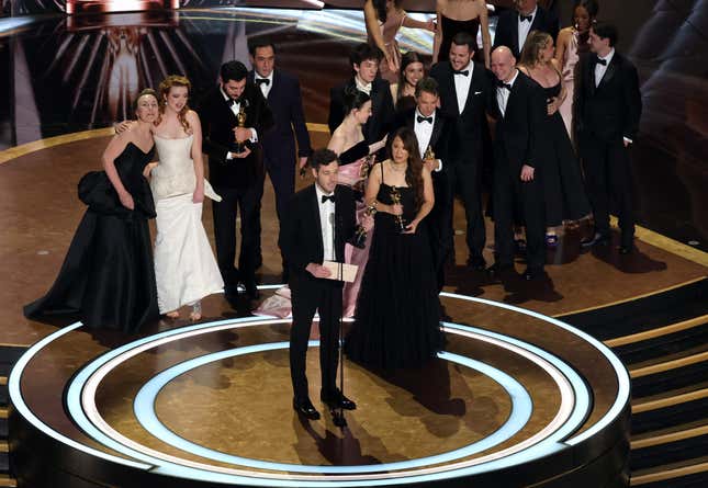 Cast and crew accept the Best Picture award for “Anora” onstage during the 97th Annual Oscars at Dolby Theatre on March 02, 2025 in Hollywood, California.