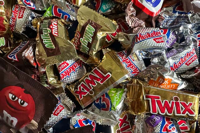 An assortment of Halloween candy is shown in this photo taken on Friday, Oct. 27, 2023 in New York. For the second year in a row, U.S. shoppers are seeing double-digit inflation in the candy aisle. (AP Photo/Peter Morgan)