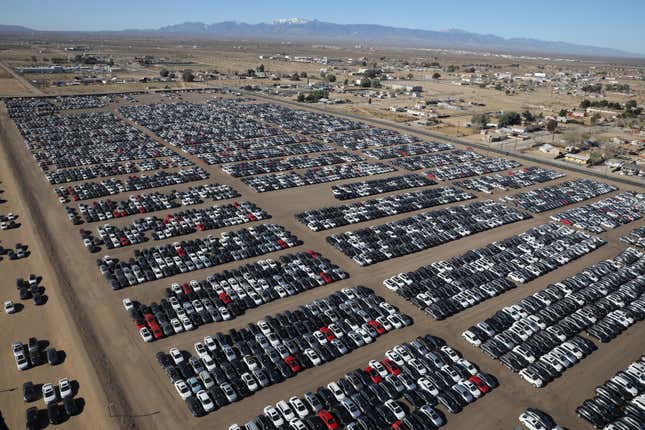 Reacquired Volkswagen and Audi diesel cars sit near Victorville, Calif.