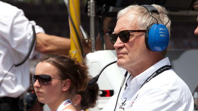 A photo of David Letterman at an IndyCar race. 