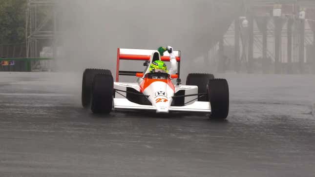 Image for article titled You&#39;re Lewis Hamilton Driving Ayrton Senna&#39;s McLaren In The Rain