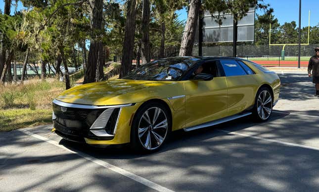 Front 3/4 view of a yellow Cadillac Celestiq