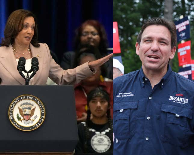 Vice President Kamala Harris (Left), Florida Governor Ron DeSantis (Right) 