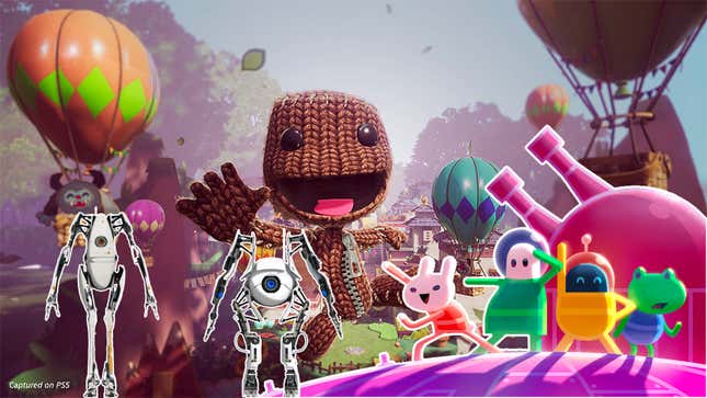 A compilation of characters from Portal 2, Lovers in a Dangerous Spacetime, and Sackboy: A Big Adventure