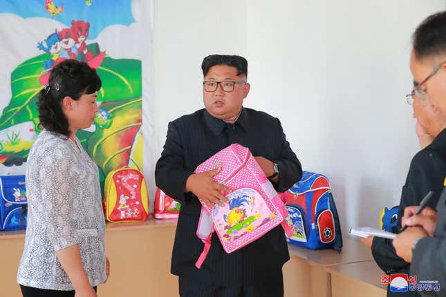 At Chungjin schoolbag factory in Pyongyang