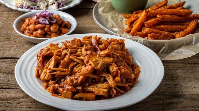 Jackfruit vegan pulled pork with side dishes