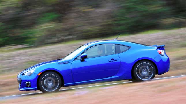 A blue Subaru BRZ sports car