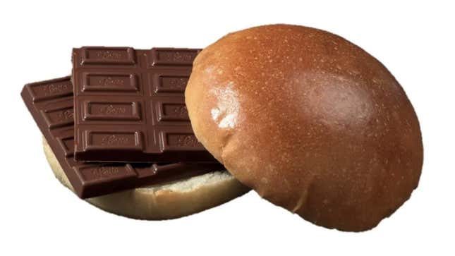 Pictured is a bun and a chocolate bar. 