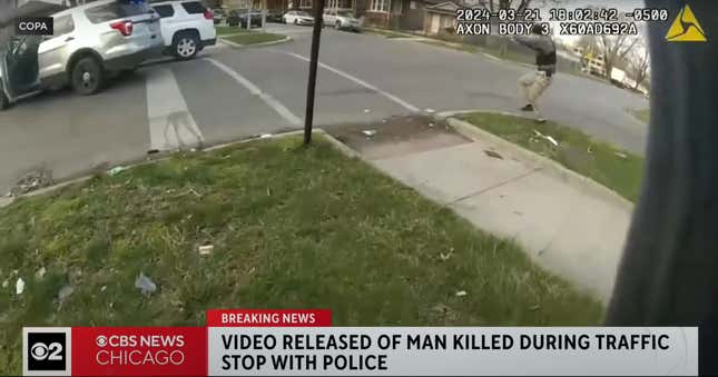 A screenshot of Chicago police shooting and killing Dexter Reed during a traffic stop