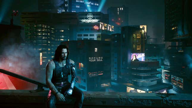 Johnny Silverhand est assis sur un toit.