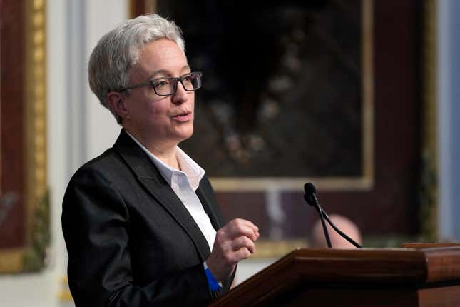 Oregon Gov. Tina Kotek speaks during a signing ceremony in Washington, Friday, Feb. 23, 2024. The ceremonial signing is an agreement between the Biden administration and state and Tribal governments to work together to protect salmon and other native fish, honor obligations to Tribal nations, and recognize the important services the Columbia River System provides to the economy of the Pacific Northwest. (AP Photo/Susan Walsh)