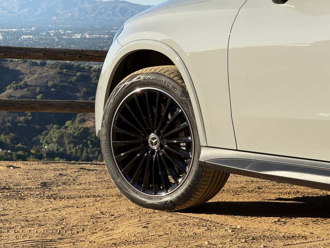 Front wheel of a grey 2025 Mercedes-Benz GLC350e