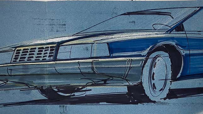 Front 3/4 view sketch of a 1970s Volvo SUV concept