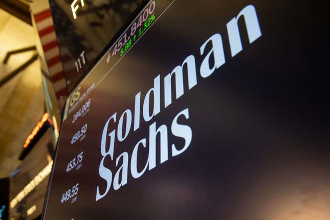 Goldman Sachs ticker on a black screen