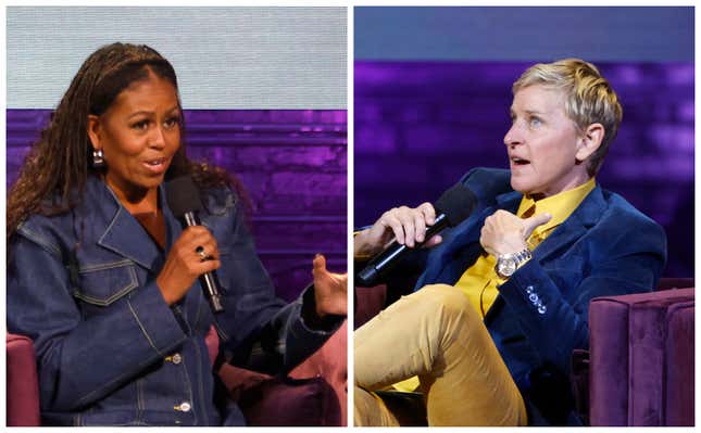 Michelle Obama, left; Ellen DeGeneres.