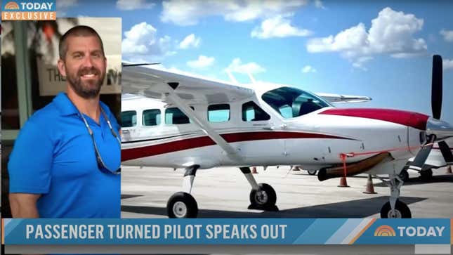 Darren Harrison and the Cessna 208 Caravan he landed when the pilot became incapacitated.