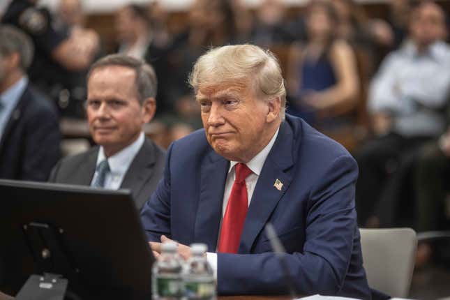 Former President Donald Trump appears in court for a civil fraud case at a Manhattan courthouse, in New York, Tuesday, Oct. 3, 2023. (Dave Sanders/Pool Photo via AP)