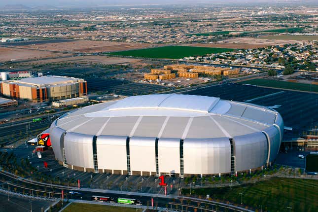 An overview of the University of Phoenix Stadium Stadium the home of the Arizona Cardinals NFL team in Glendale.
