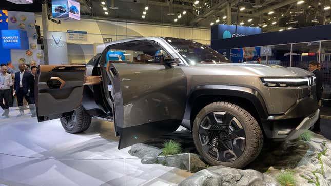 A VinFast Wild pickup truck concept vehicle at CES.