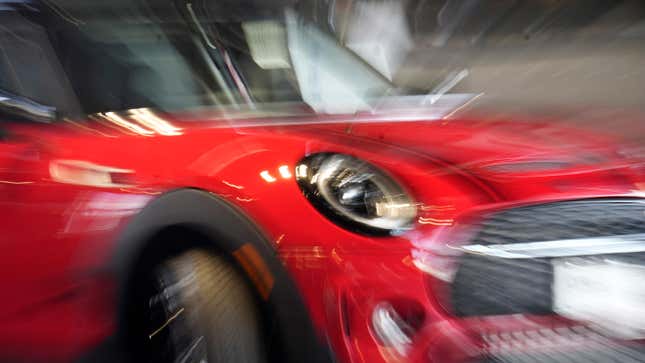 A 2023 Cooper Clubman S sports-utility vehicle is displayed on the showroom floor of a Mini dealer on Thursday, April 20, 2023, in Highlands Ranch, Colo.