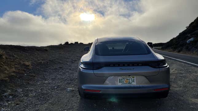 A silver 2022 Porsche Panamera 4 E-Hybrid.