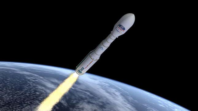 An illustration of the Vega-C rocket taking off into Earth orbit. 