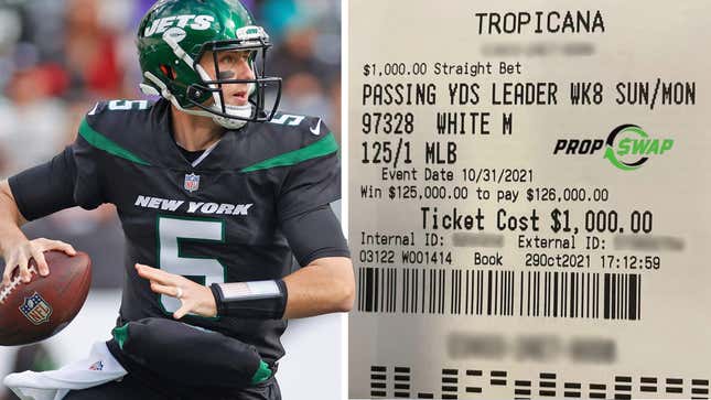 A sports bettor won $125,000 wagering that Mike White would be the NFL’s passing leader.
