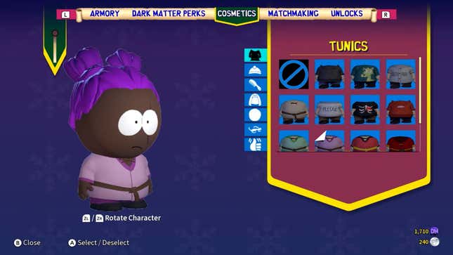 The South Park: Snow Day character creator.