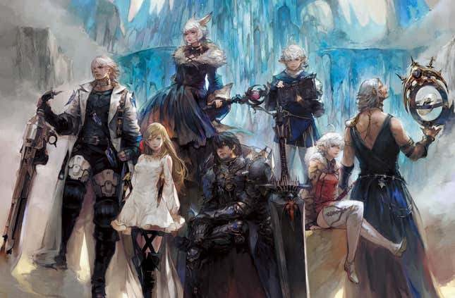 Scions of the seventh dawn standing in front of a big crystal