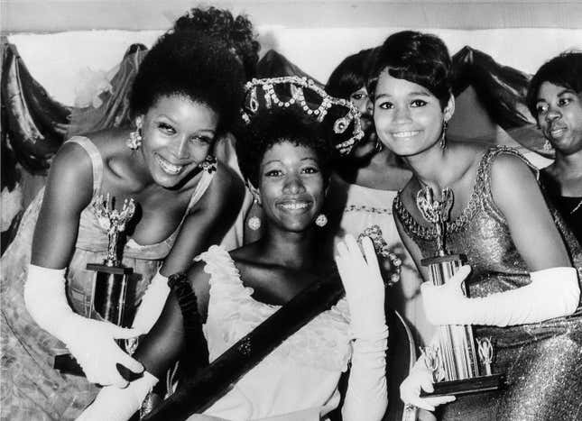 The first Miss Black America, Saundra Williams (center), with runner-ups Linda Johnson and Theresa Claytor