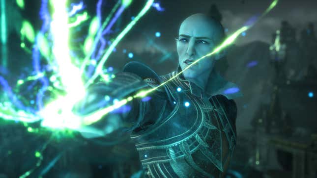 Solas cuts through the Veil with a dagger.