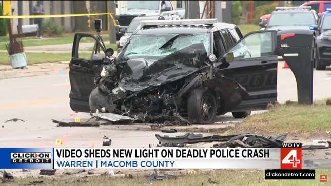 The wrecked of the Warren police SUV after the crash