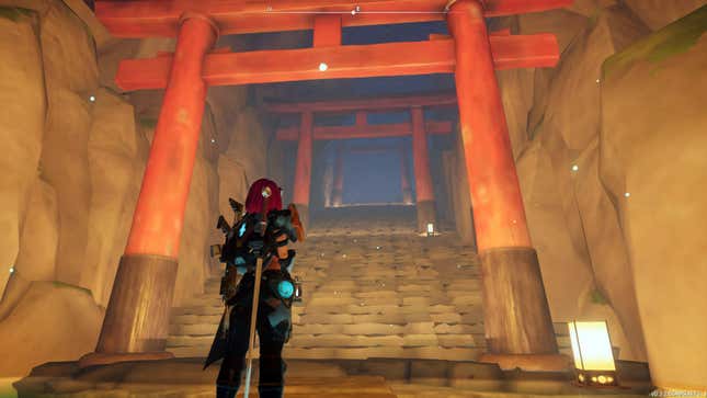 The player character stands before a large staircase heading into a dungeon.
