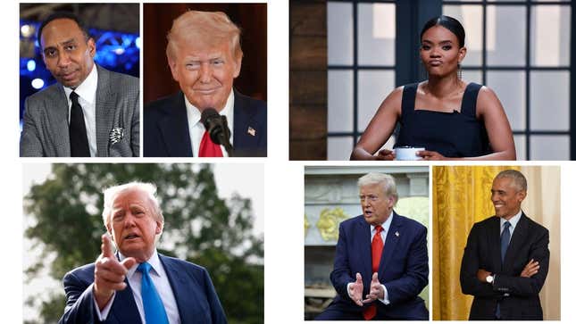 Image for article titled Trump Responds to Stephen A. Smith Running for President, Candace Owens Speaks Out Against Trump, 15 Unbelievable Things Since Trump Took Office, Trump Replaces Obama's Portrait in White House, Indiana’s MAGA Lt. Governor Defends Slavery Norm, Cory Booker and Hakeem Jeffries Take on Trump, Should Black People Sit Out Protesting and More Political News From the Week