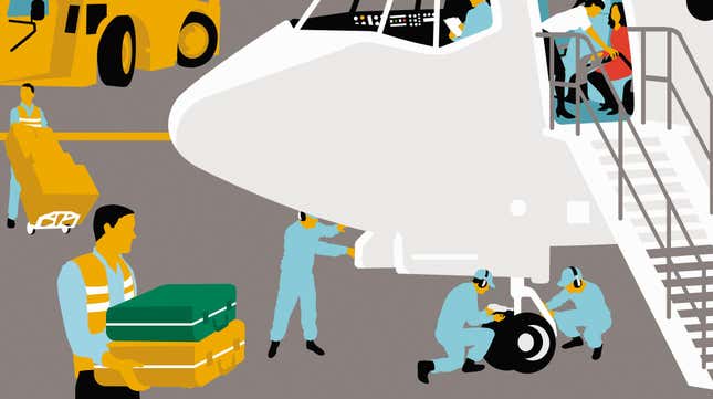 business new tamfitronics An illustration of workers near an airliner