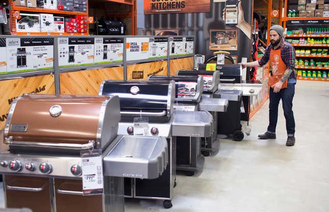 Barbeque grills are offered for sale at a Home Depot store in Chicago.